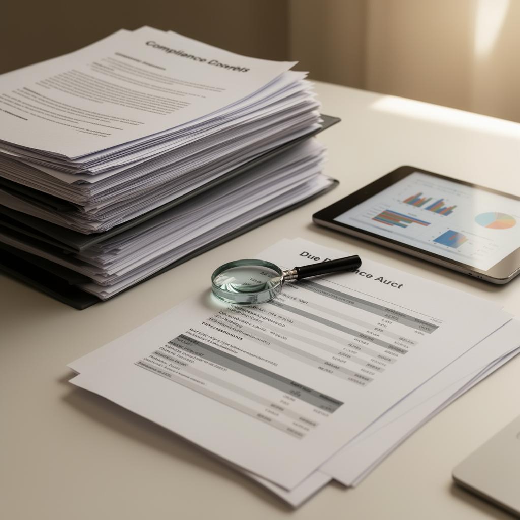 Compliance folders and financial audit papers with analytics tablet for NDIS due diligence