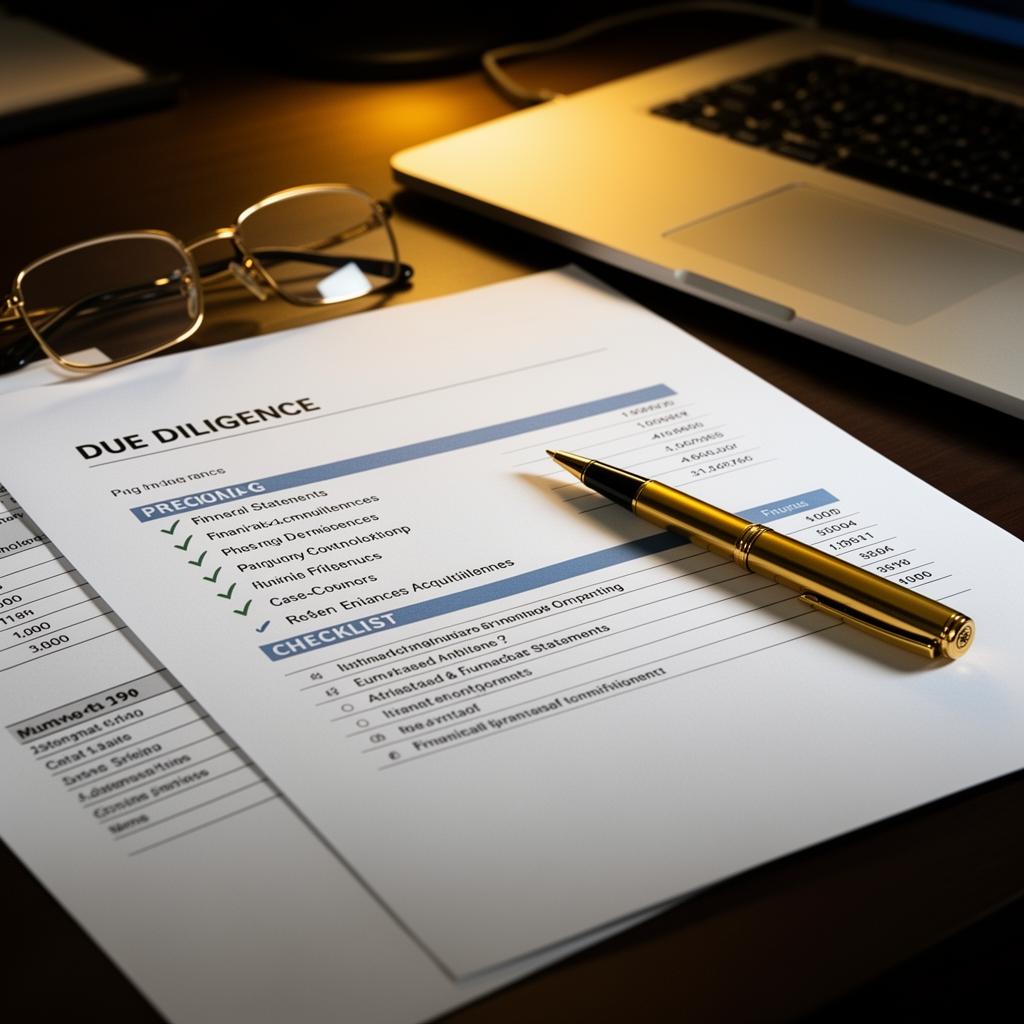 NDIS business acquisition documents and due diligence checklist on executive desk