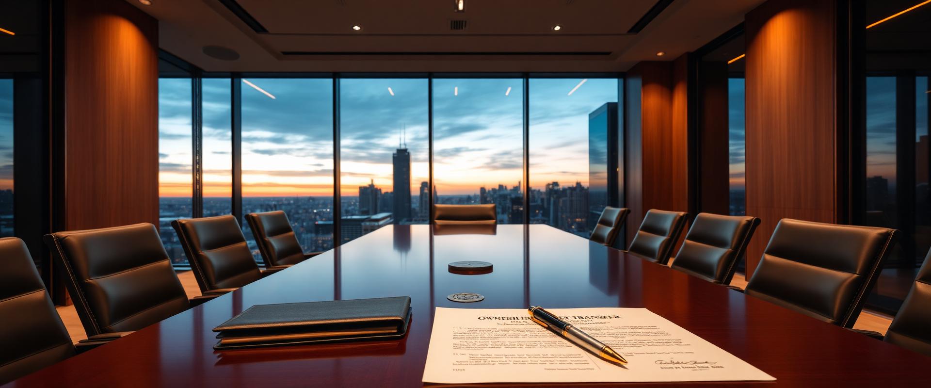 Business professionals completing ownership transfer handshake