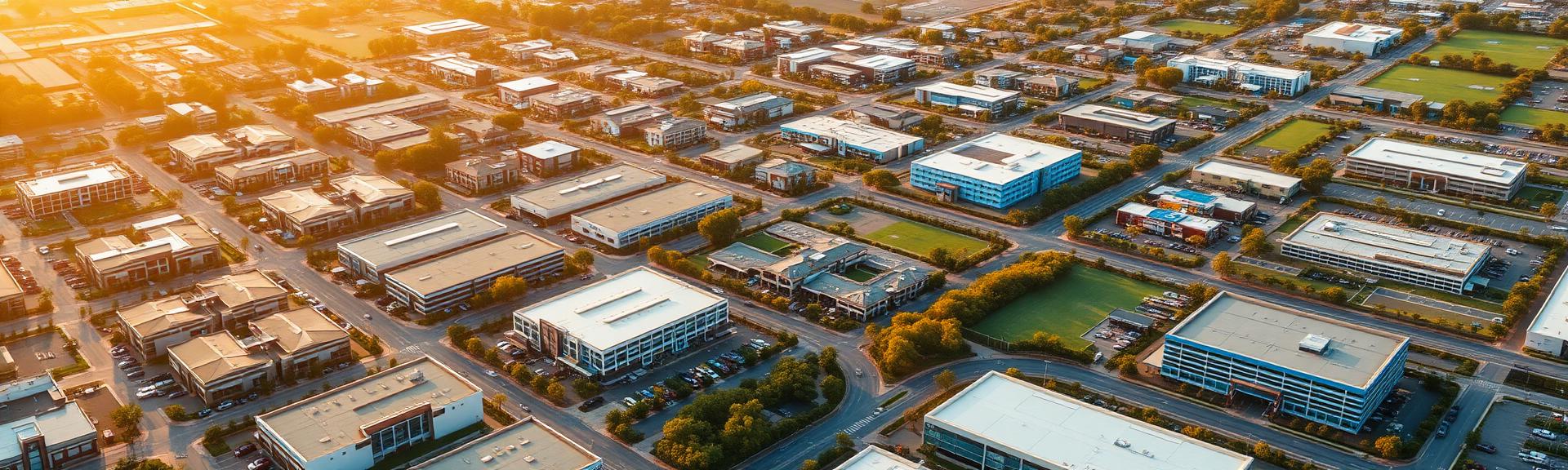 Aerial view of Australian commercial properties and business opportunities