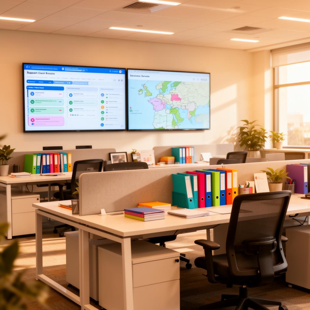 NDIS support coordination office with care plan displays and service delivery maps NDIS support coordination office with care plan displays and service delivery maps