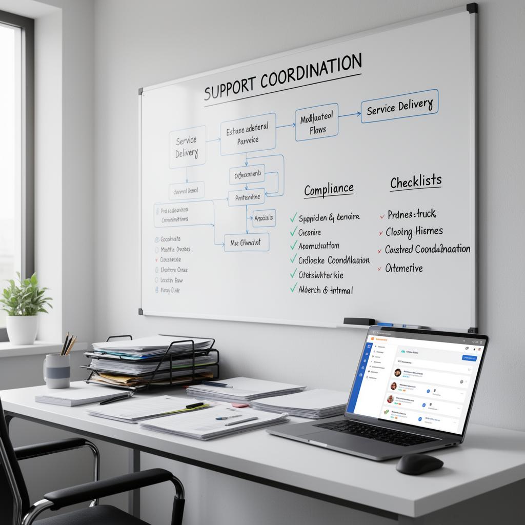 Support coordination workspace with compliance whiteboard and participant CRM system Support coordination workspace with compliance whiteboard and participant CRM system