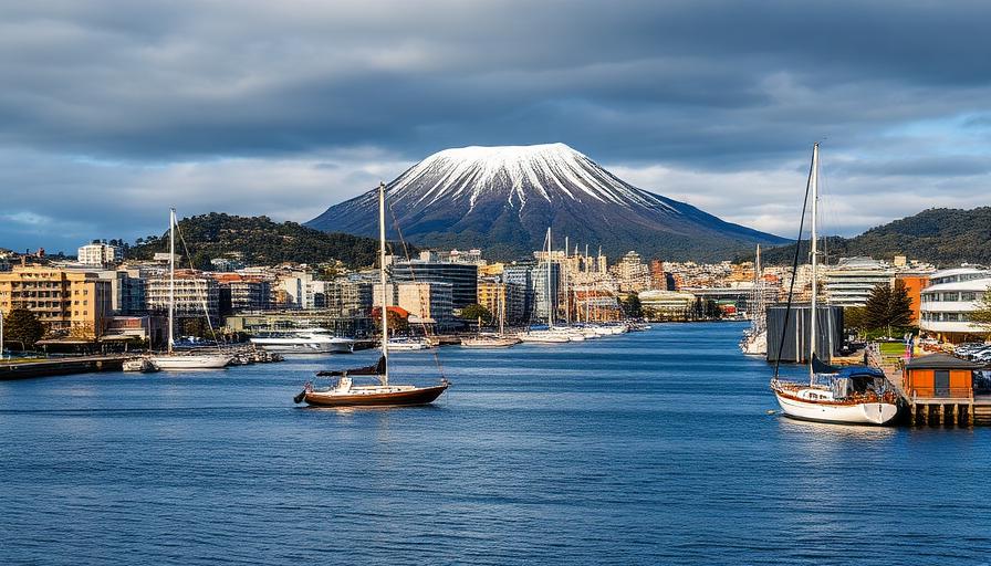 Hobart waterfront with Mount Wellington, Tasmania